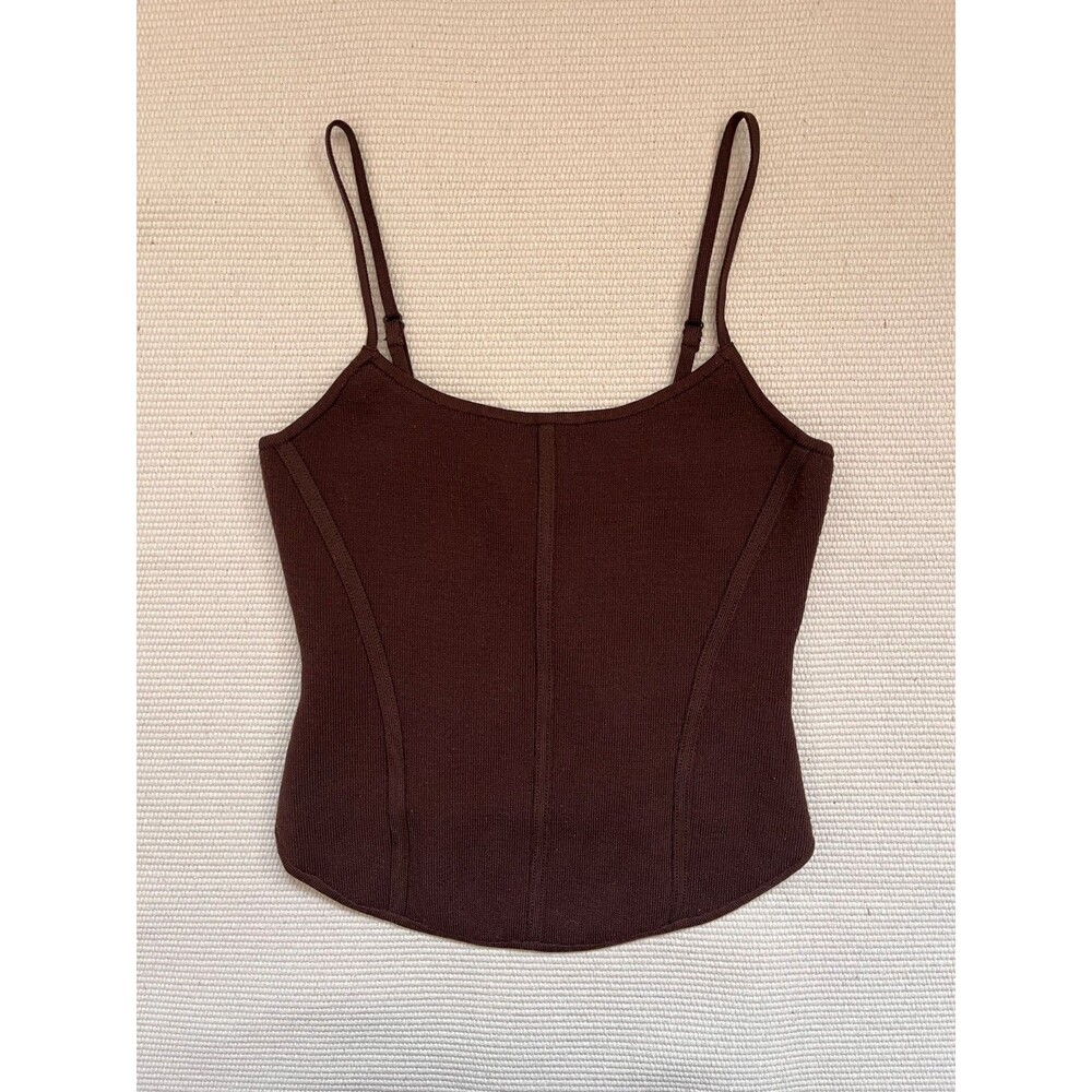 Babaton Aritzia Sculpt Knit Bustier Camisole in Rich Mocha Brown Size SMALL